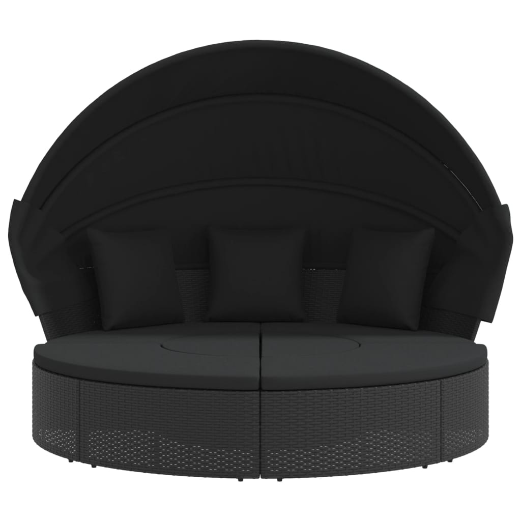 Loungebed Met Luifel En Kussens Poly Rattan