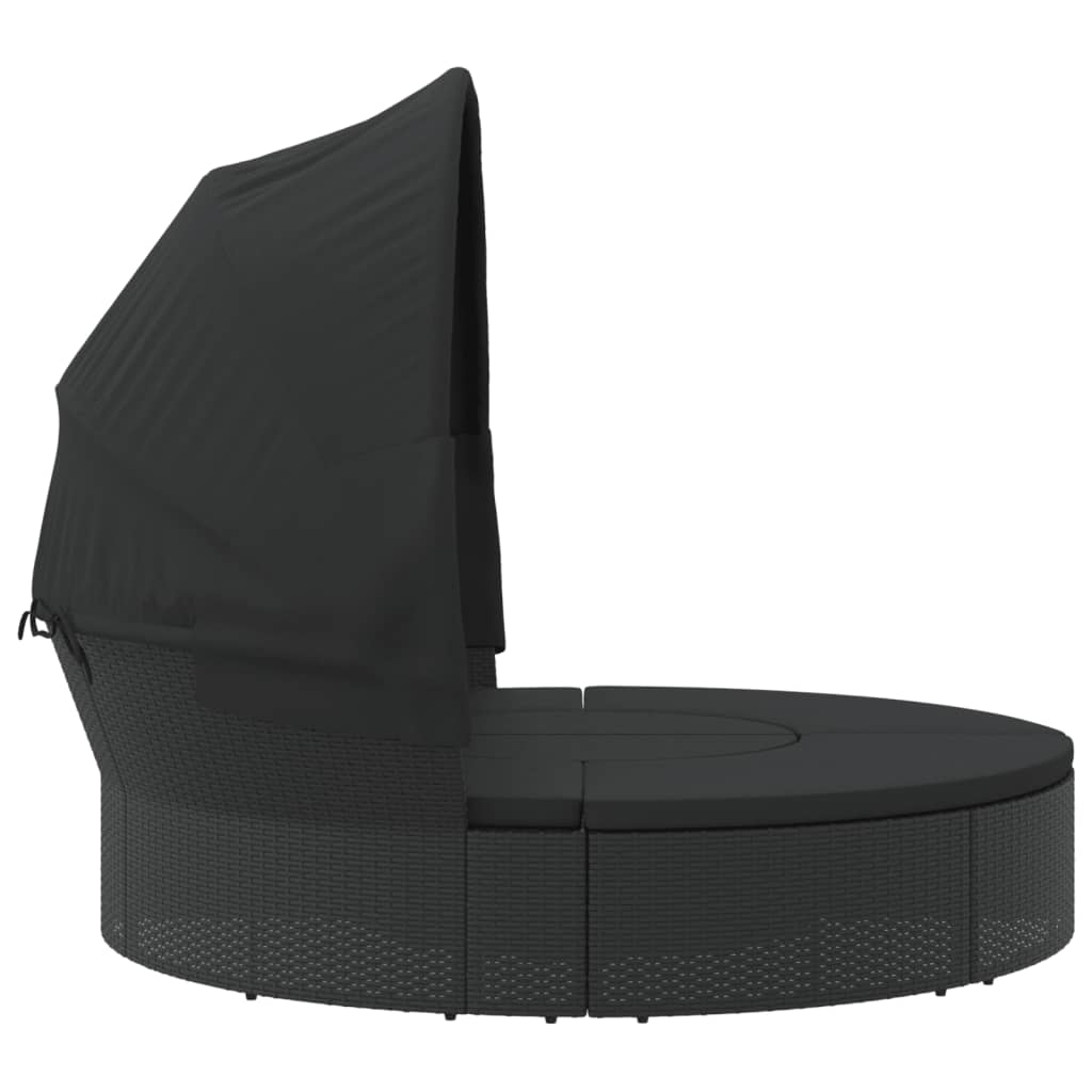 Loungebed Met Luifel En Kussens Poly Rattan