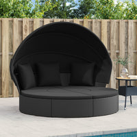 Loungebed Met Luifel En Kussens Poly Rattan