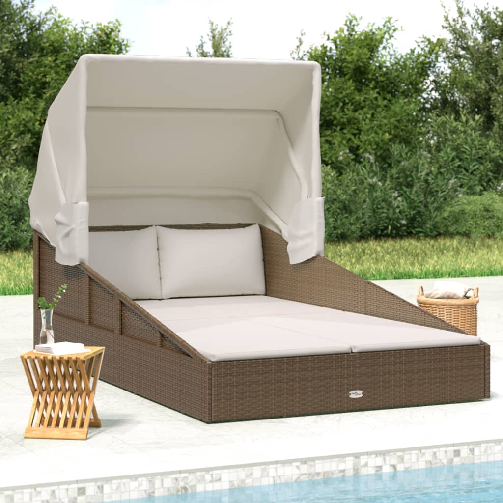 Ligbed Met Inklapbaar Dak 200X114X128 Cm Poly Rattan