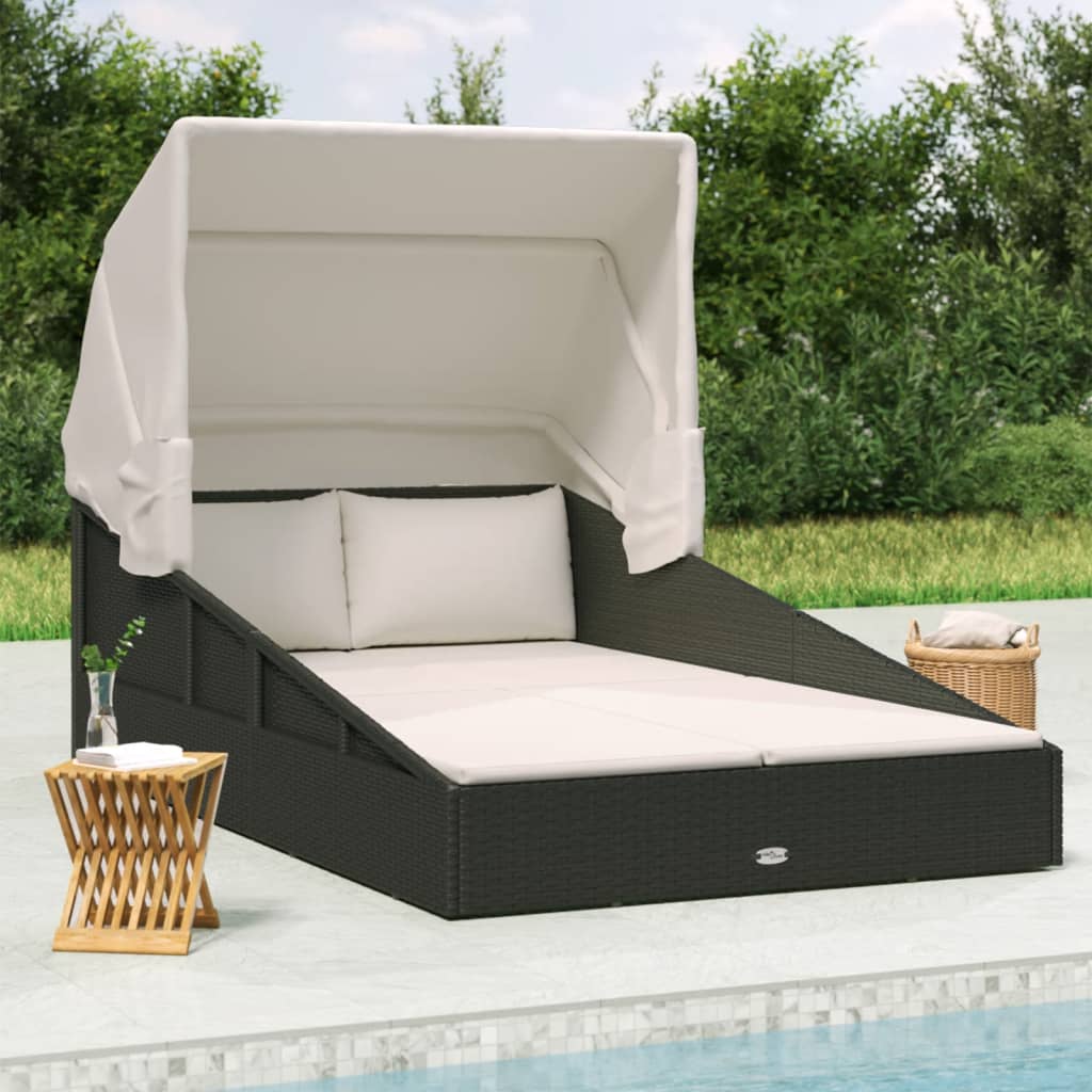 Ligbed Met Inklapbaar Dak 200X114X128 Cm Poly Rattan