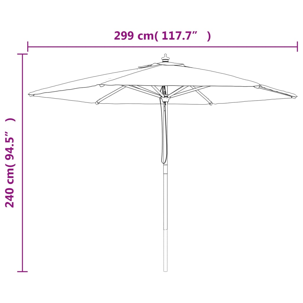 Parasol Met Houten Paal 299X240 Cm Bordeaux