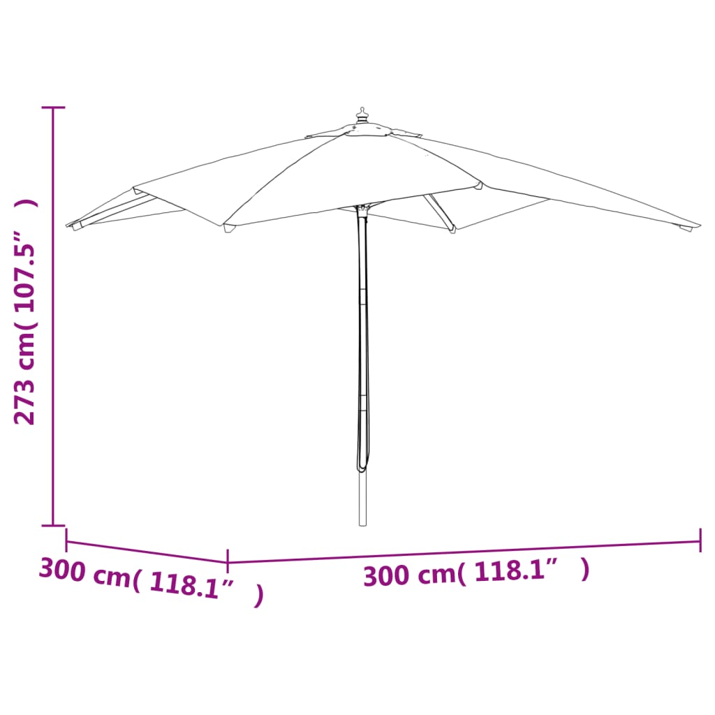 Parasol Met Houten Paal 300X300X273 Cm Kleurig