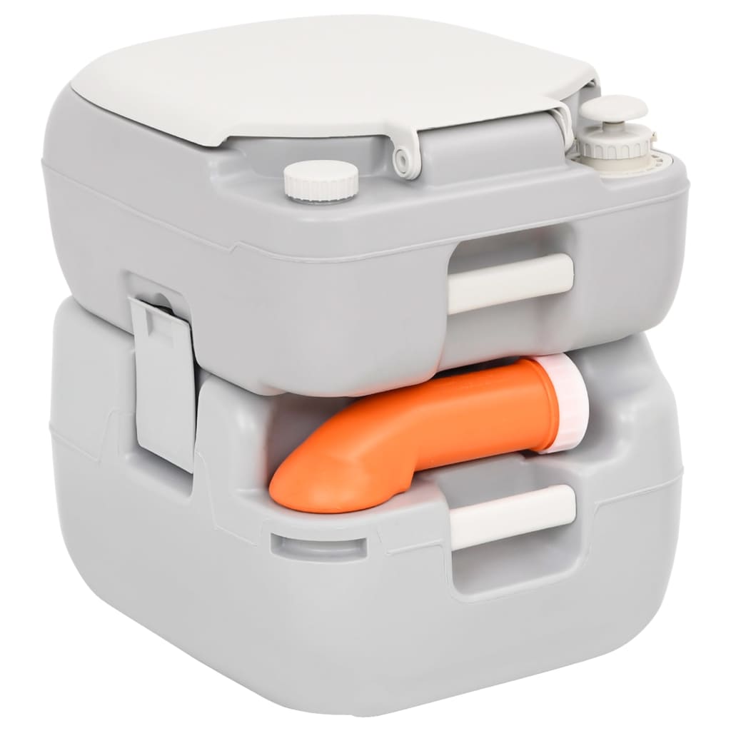 Campingtoilet Draagbaar 22+12 L Hdpe Grijs En Wit