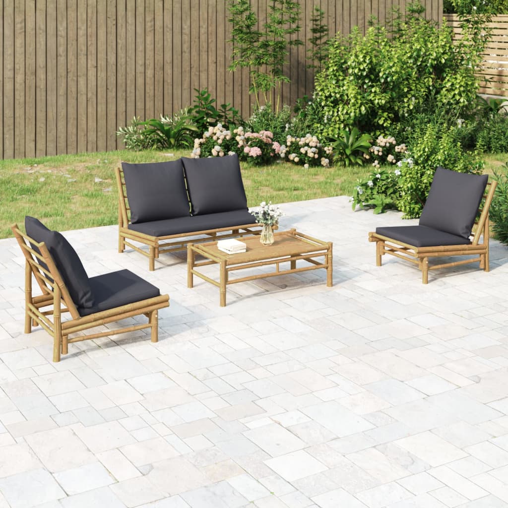 4-Delige Loungeset Met Kussens Bamboe