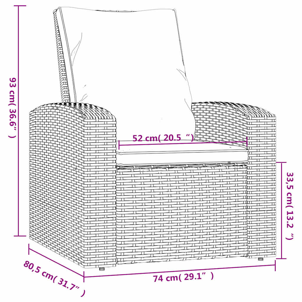 Tuinstoel Met Kussens Verstelbaar Poly Rattan
