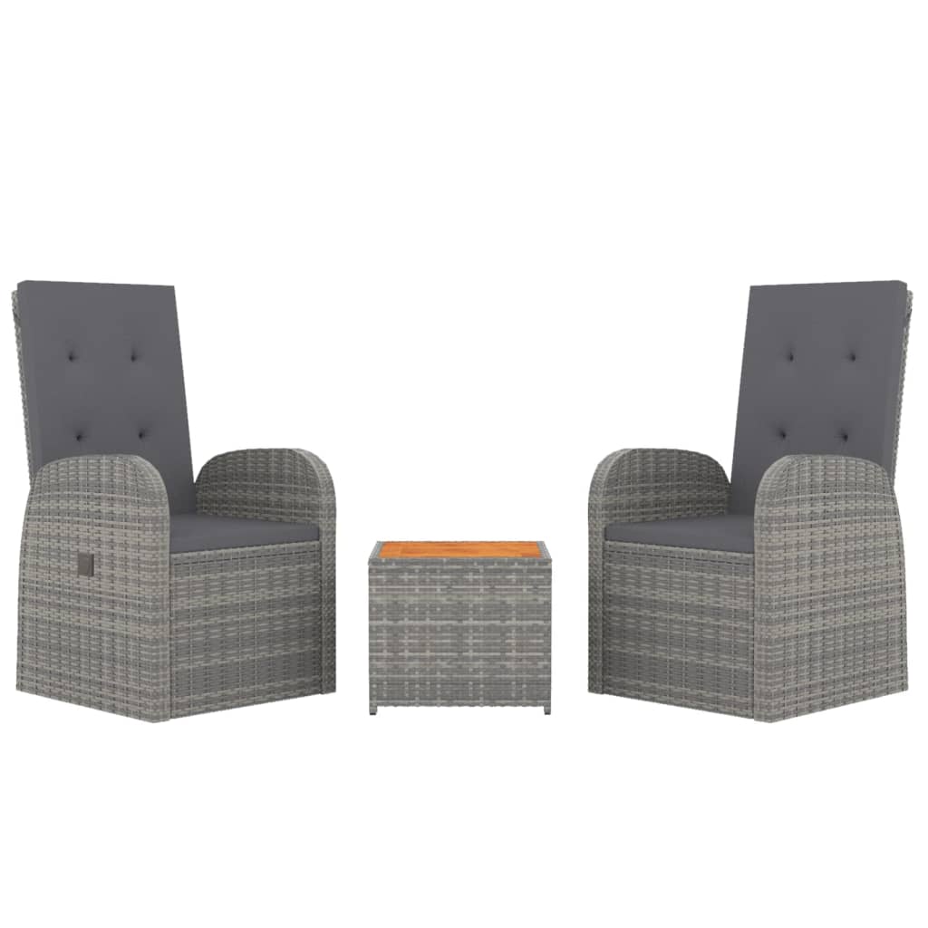 3-Delige Loungeset Poly Rattan En Massief Acaciahout Grijs