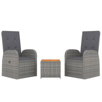 3-Delige Loungeset Poly Rattan En Massief Acaciahout Grijs