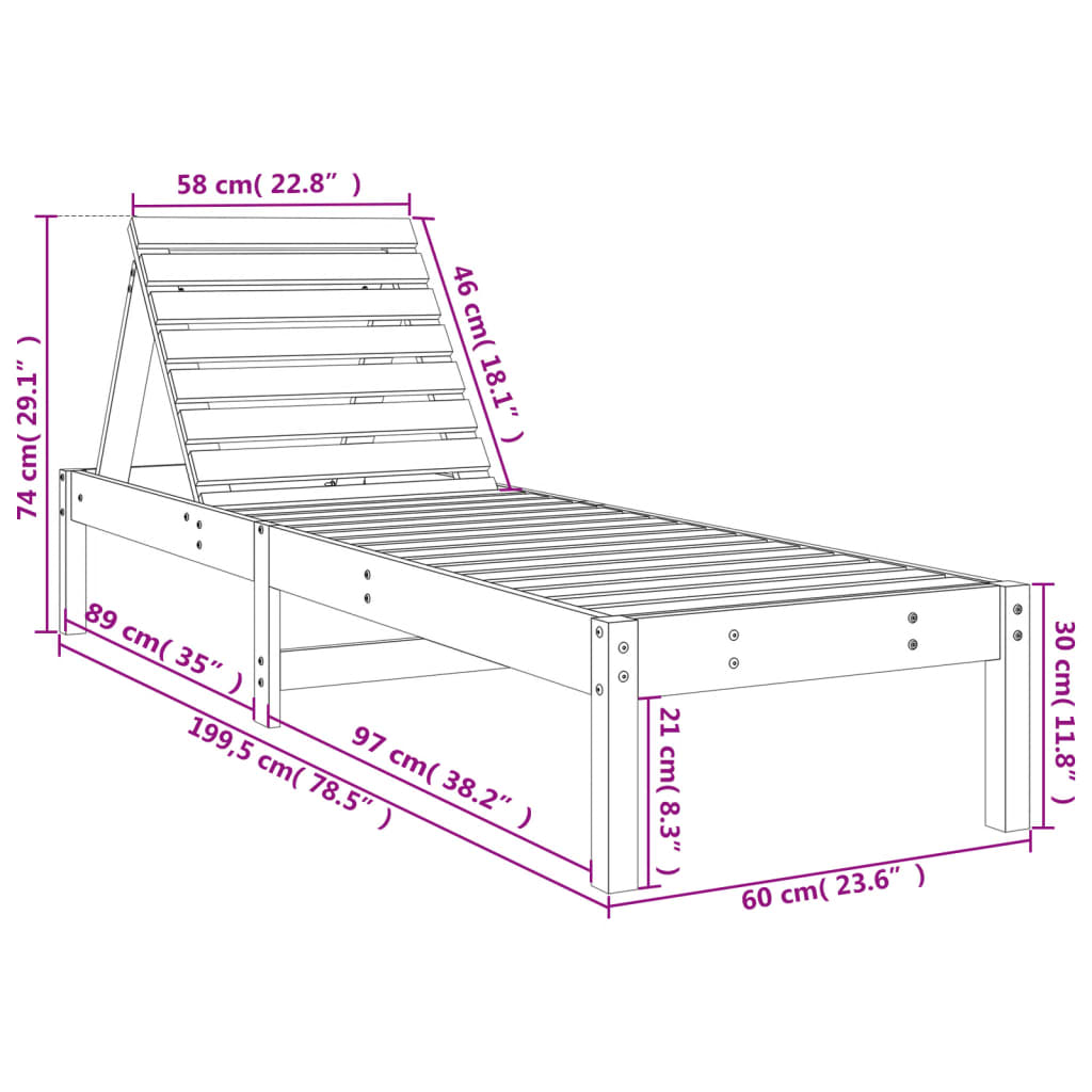 Ligbed 199,5X60X74 Cm Massief Douglashout