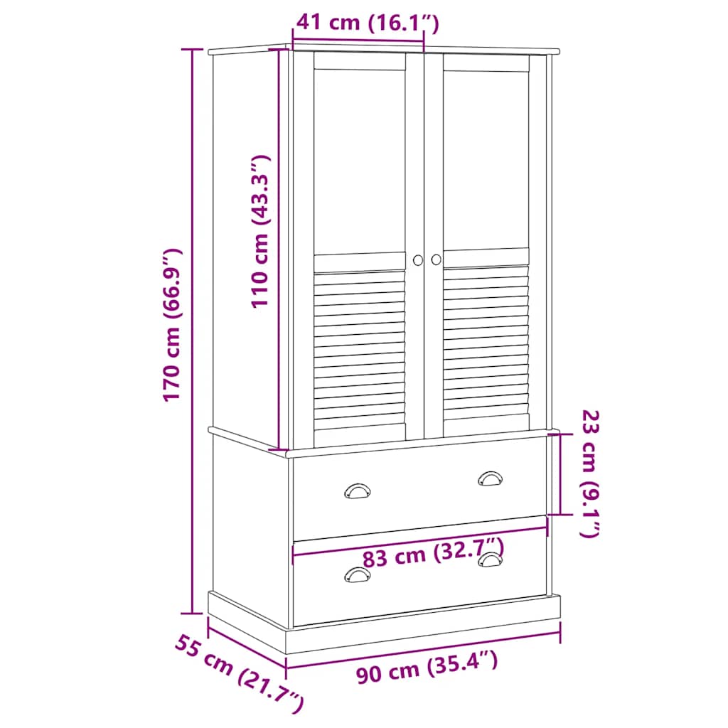 Kledingkast Vigo 90X55X170 Cm Massief Grenenhout