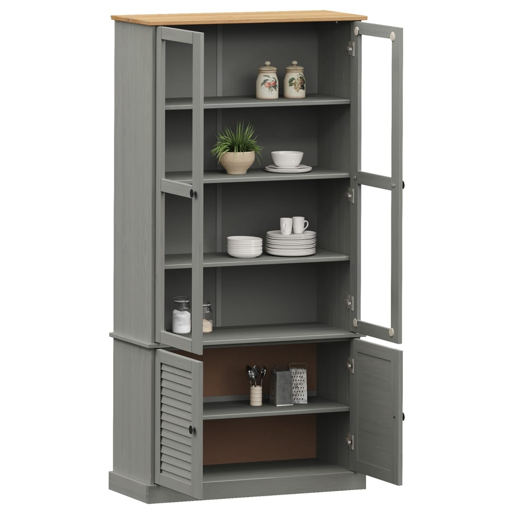 Vitrinekast Vigo 85X35X170 Cm Massief Grenenhout