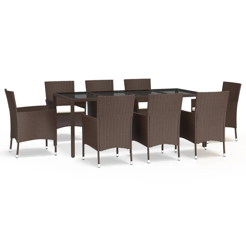 9-Delige Tuinset Met Kussens Poly Rattan Bruin