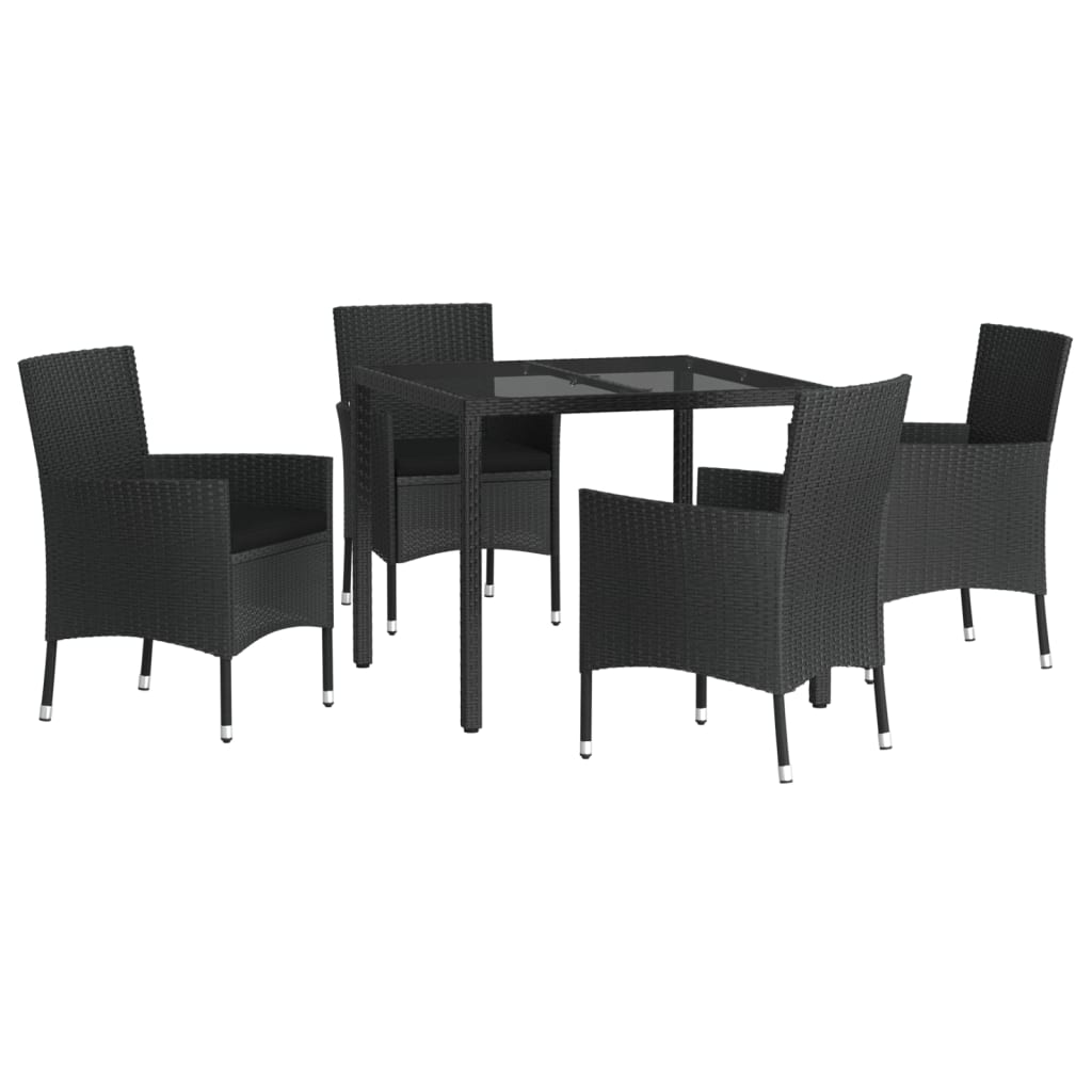 5-Delige Tuinset Met Kussens Poly Rattan Zwart