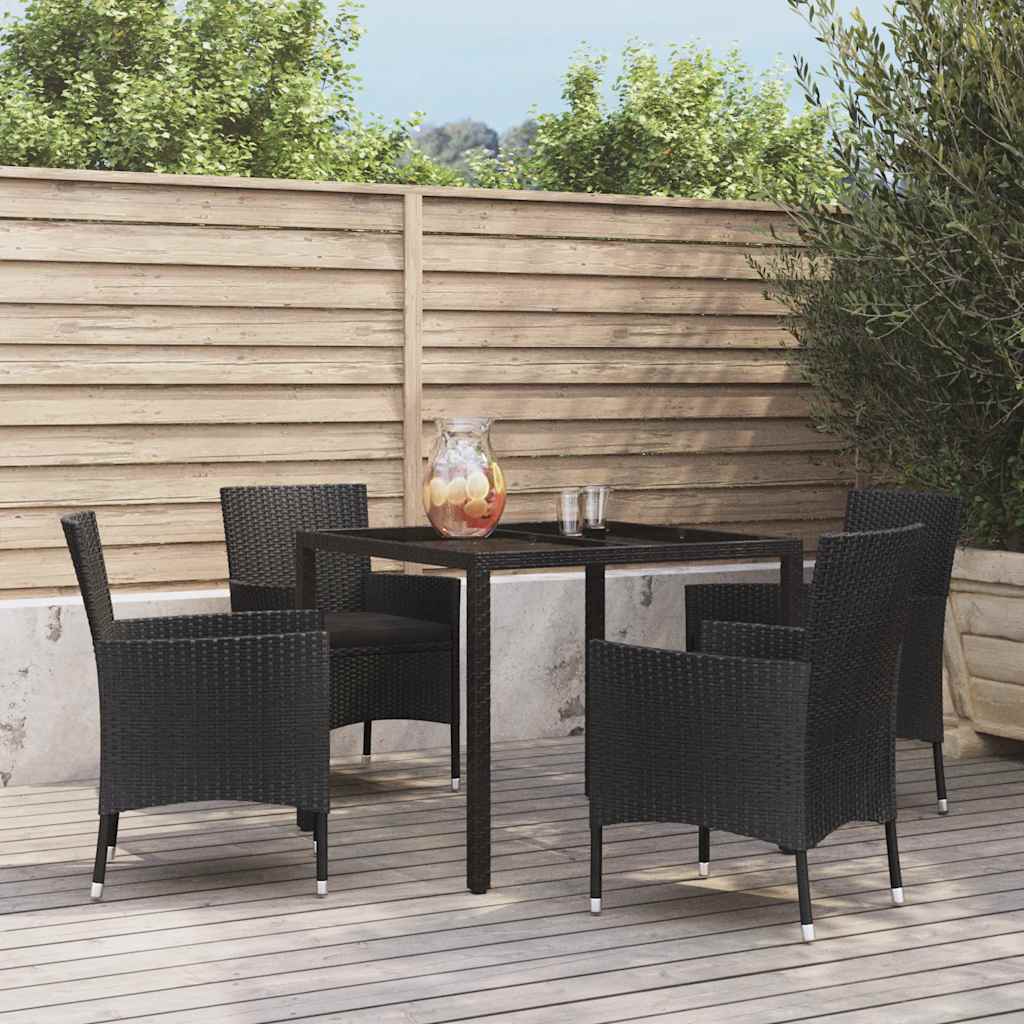 5-Delige Tuinset Met Kussens Poly Rattan Zwart