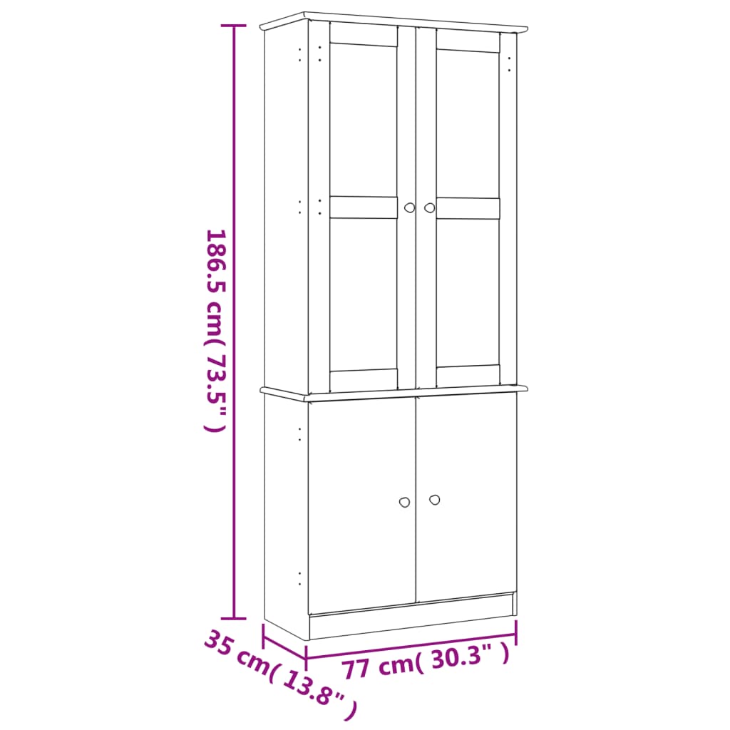Vitrinekast Alta 77X35X186,5 Cm Massief Grenenhout