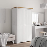 Kledingkast Bodo 146X53,5X173 Cm Massief Grenenhout Wit Bruin