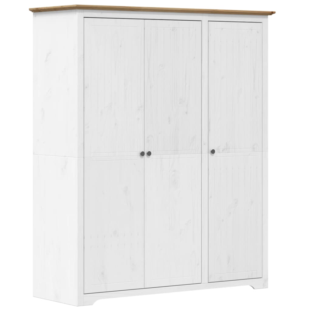 Kledingkast Bodo 146X53,5X173 Cm Massief Grenenhout Wit Bruin