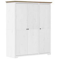 Kledingkast Bodo 146X53,5X173 Cm Massief Grenenhout Wit Bruin