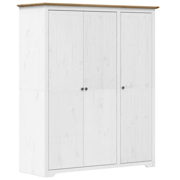 Kledingkast Bodo 146X53,5X173 Cm Massief Grenenhout Wit Bruin