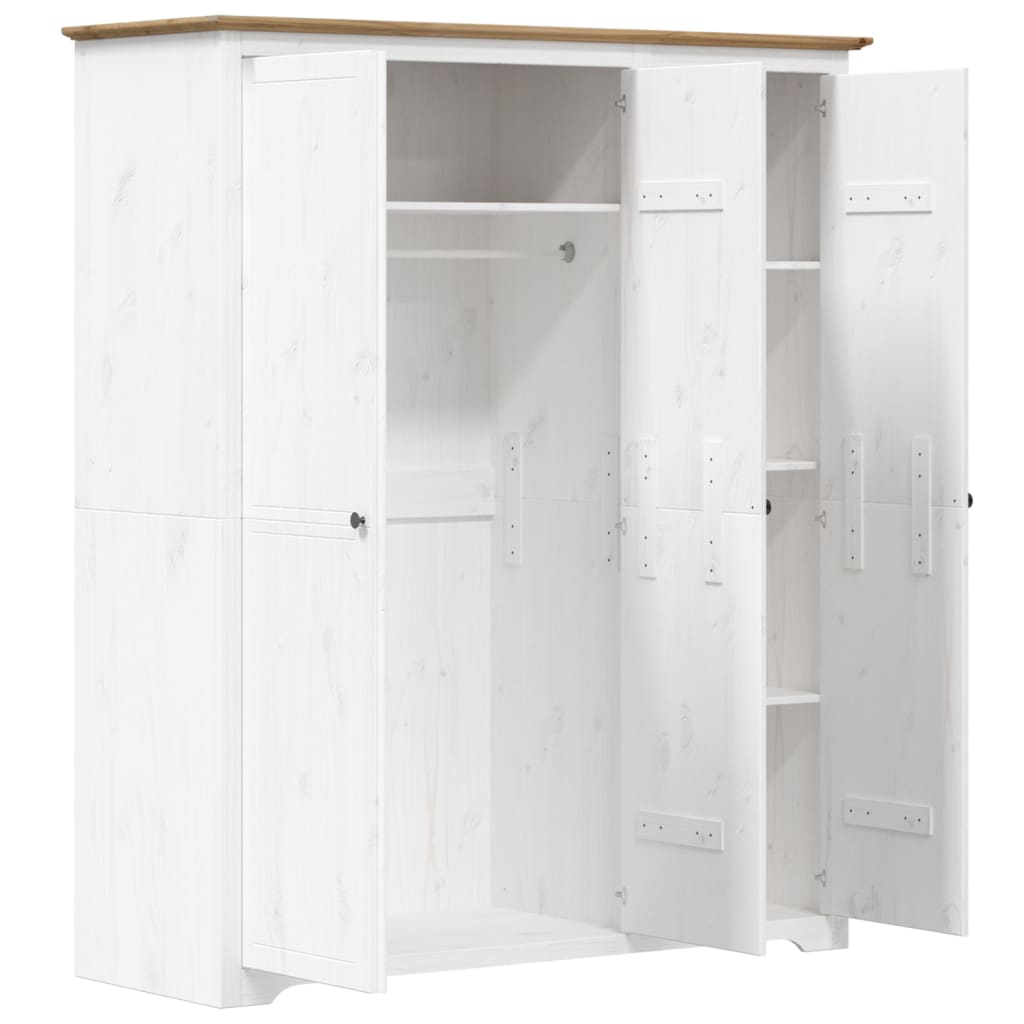 Kledingkast Bodo 146X53,5X173 Cm Massief Grenenhout Wit Bruin