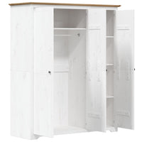Kledingkast Bodo 146X53,5X173 Cm Massief Grenenhout Wit Bruin