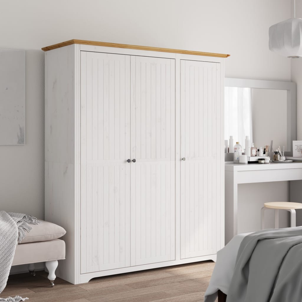 Kledingkast Bodo 146X53,5X173 Cm Massief Grenenhout Wit Bruin