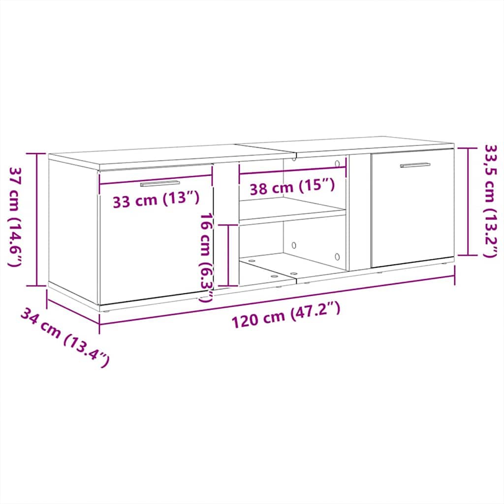 Tv-Meubel 120X34X37 Cm Bewerkt Hout Kleurig