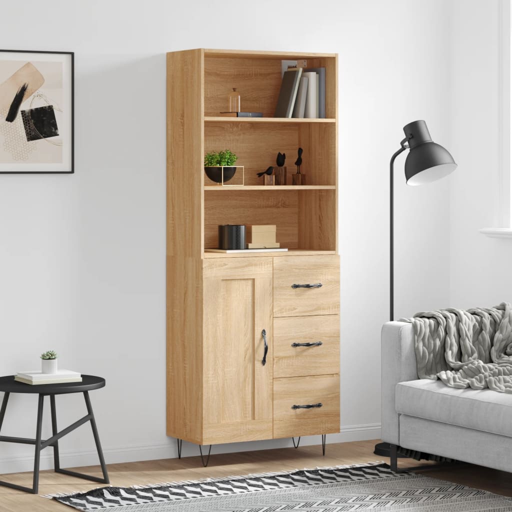 Hoge Kast 69,5X34X180 Cm Bewerkt Hout Eikenkleurig