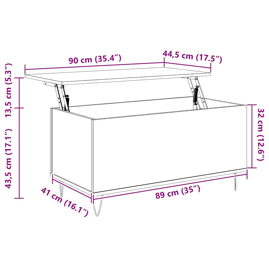 Salontafel 90X44,5X45 Cm Bewerkt Hout Kleurig