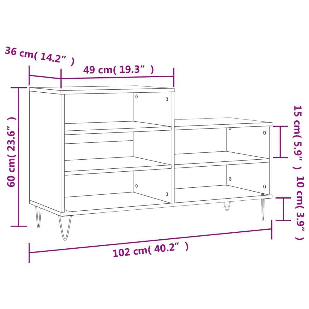 Schoenenkast 102X36X60 Cm Bewerkt Hout Bruin Eikenkleur
