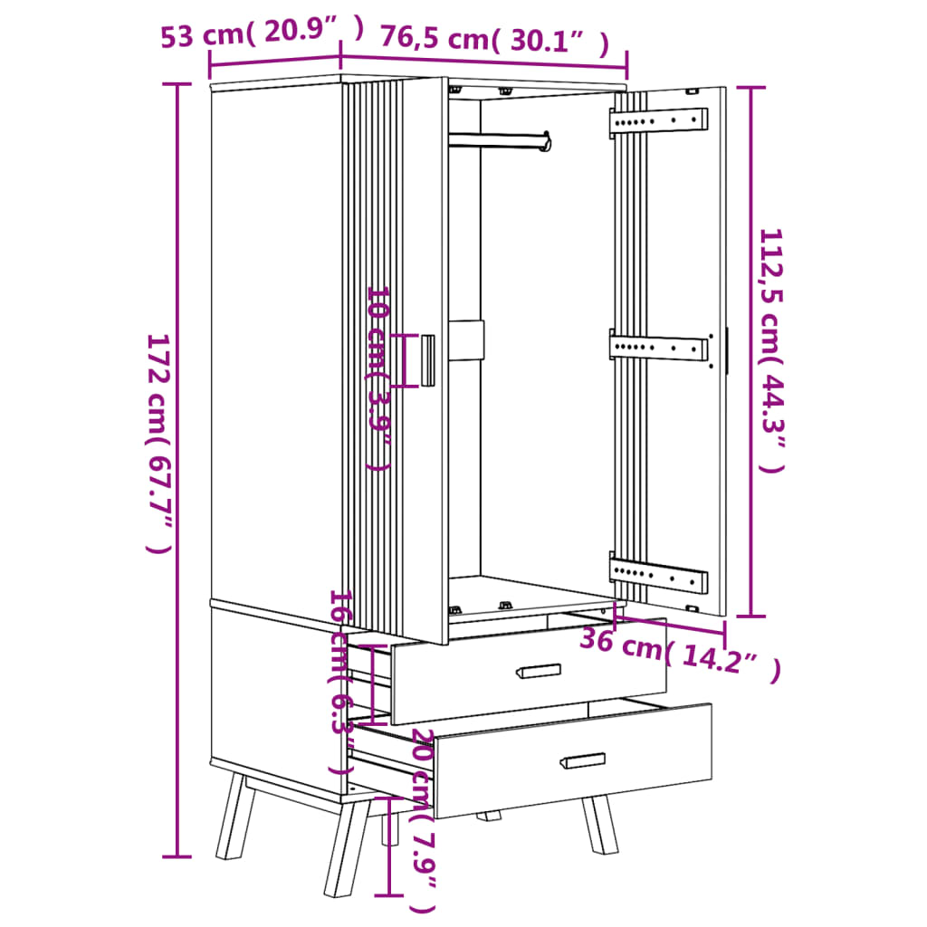 Kledingkast Olden 76,5X53X172 Cm Grenenhout