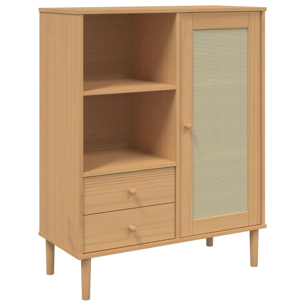 Hoge Kast Senja Rattan-Look 90X40X112 Cm Grenenhout