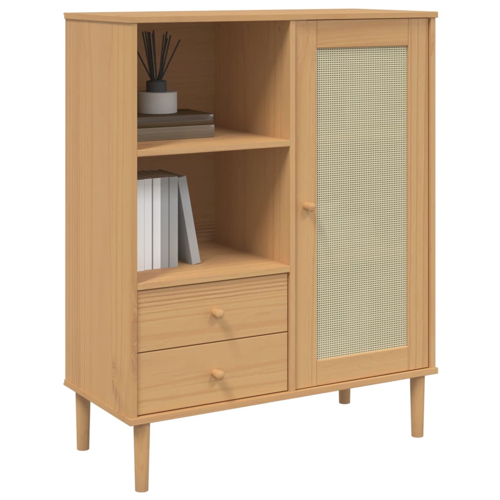 Hoge Kast Senja Rattan-Look 90X40X112 Cm Grenenhout