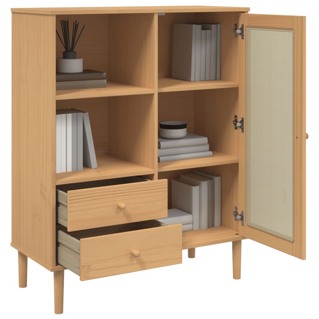 Hoge Kast Senja Rattan-Look 90X40X112 Cm Grenenhout