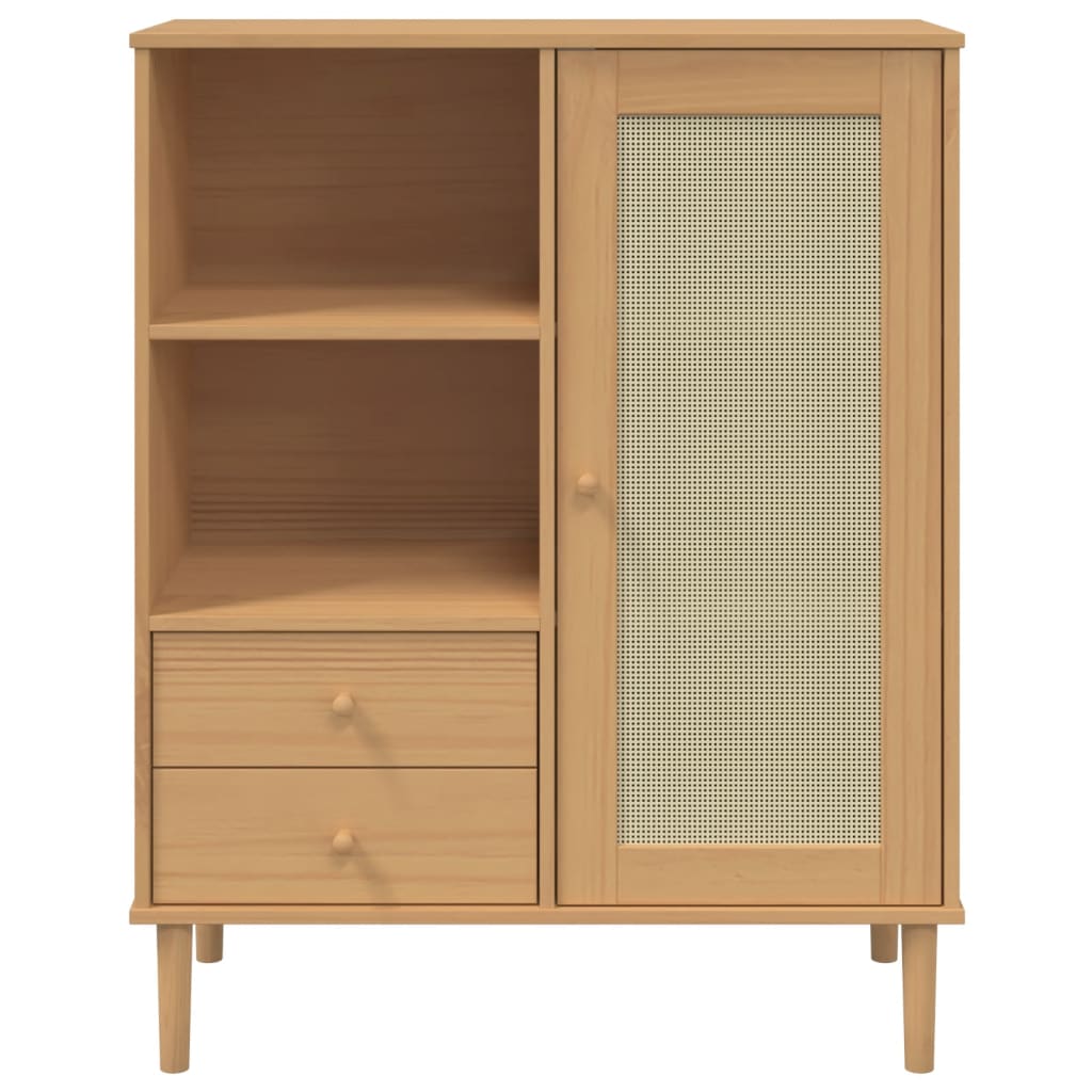 Hoge Kast Senja Rattan-Look 90X40X112 Cm Grenenhout