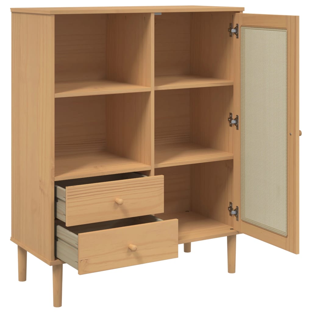 Hoge Kast Senja Rattan-Look 90X40X112 Cm Grenenhout