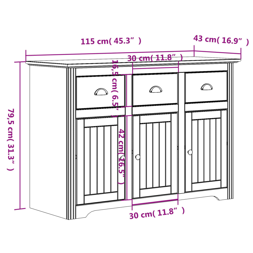 Hoge Kast Bodo 115,5X43X200,5 Cm Massief Grenenhout