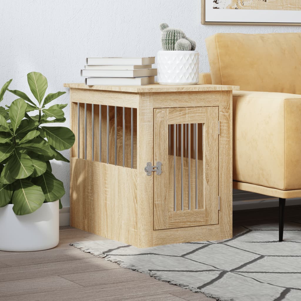 Hondenbench 64,5X80X71 Cm Bewerkt Hout Artisanaal Eikenkleur