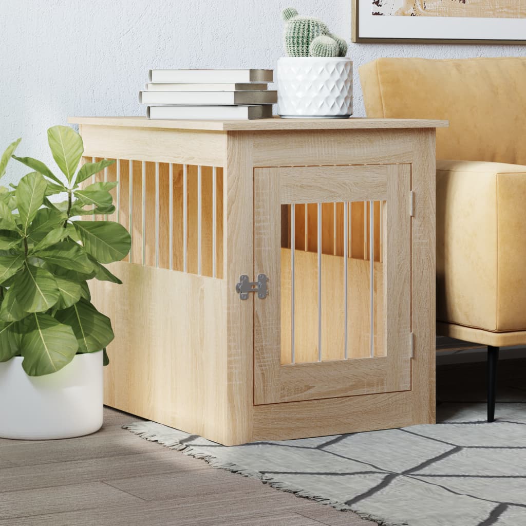 Hondenbench 64,5X80X71 Cm Bewerkt Hout Artisanaal Eikenkleur
