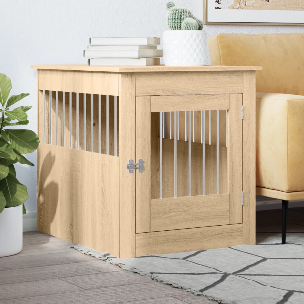 Hondenbench 64,5X80X71 Cm Bewerkt Hout Artisanaal Eikenkleur