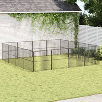Hondenkennel 4 Panelen Gepoedercoat Staal Zwart