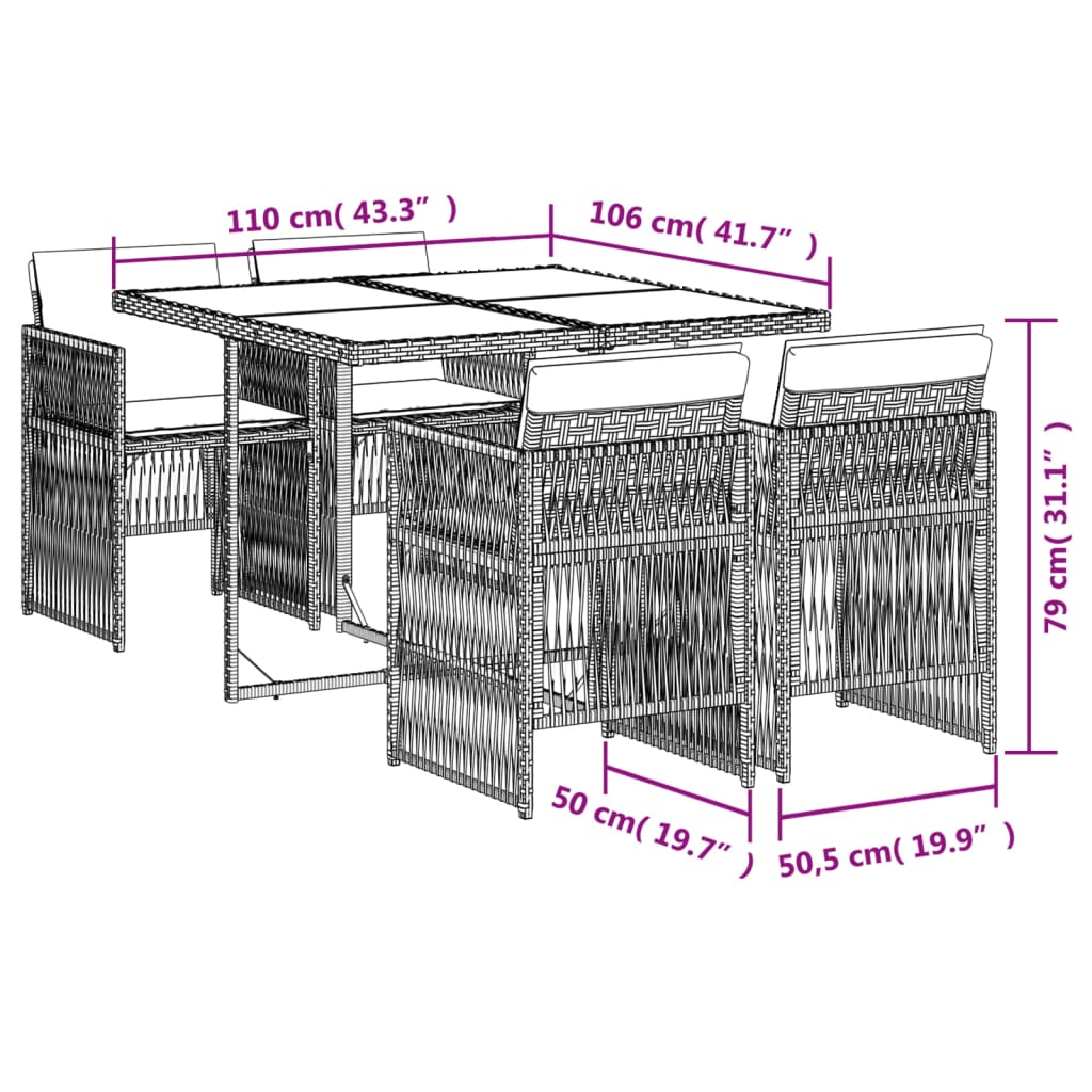 5-Delige Tuinset Met Kussens Poly Rattan