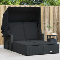 Ligbed 2-Persoons Met Luifel En Kussens Poly Rattan