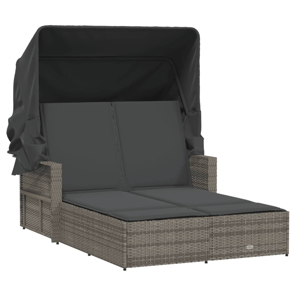 Ligbed 2-Persoons Met Luifel En Kussens Poly Rattan