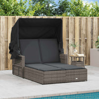 Ligbed 2-Persoons Met Luifel En Kussens Poly Rattan