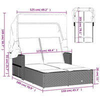 Ligbed 2-Persoons Met Luifel En Kussens Poly Rattan