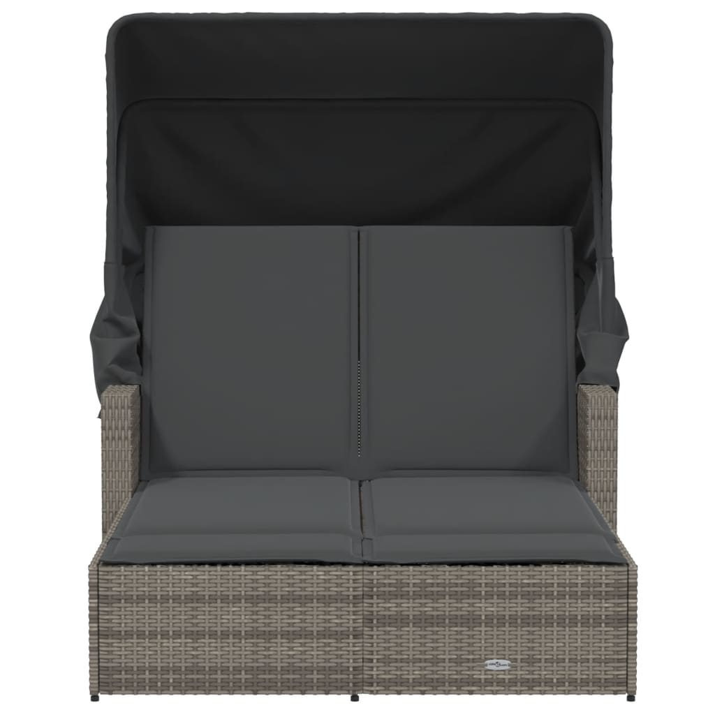 Ligbed 2-Persoons Met Luifel En Kussens Poly Rattan