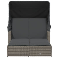 Ligbed 2-Persoons Met Luifel En Kussens Poly Rattan