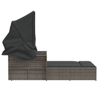 Ligbed 2-Persoons Met Luifel En Kussens Poly Rattan