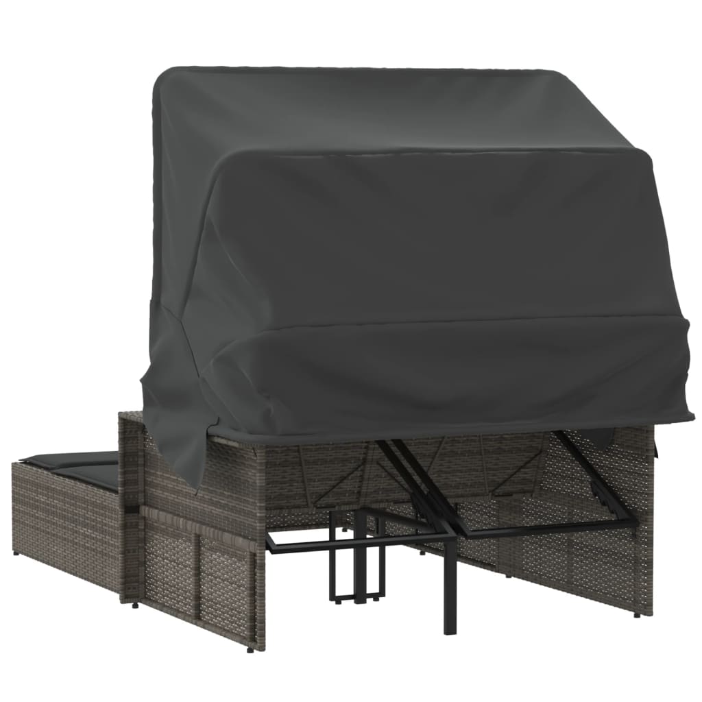Ligbed 2-Persoons Met Luifel En Kussens Poly Rattan